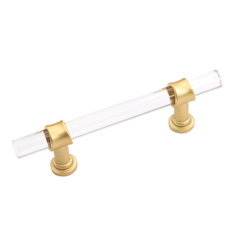 Brushed Brass Cabinet Pulls Dresser Drawer Pulls - Acrylic Round Bar Series - Hole Centers(3 Inch，76mm)