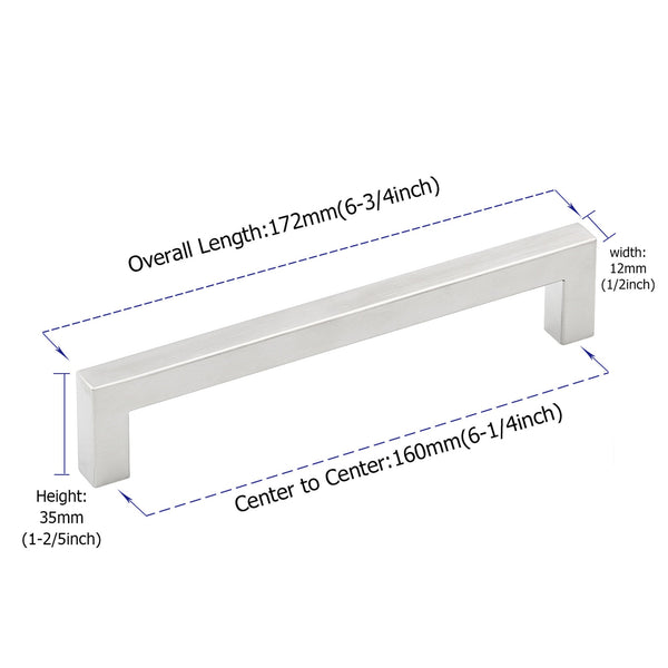 Brushed Nickel Drawer Pulls 6-1/4 inch(160mm) Hole Center，Modern Cabinet Hardware Bar Pulls for Drawer Cabinets Cupboard