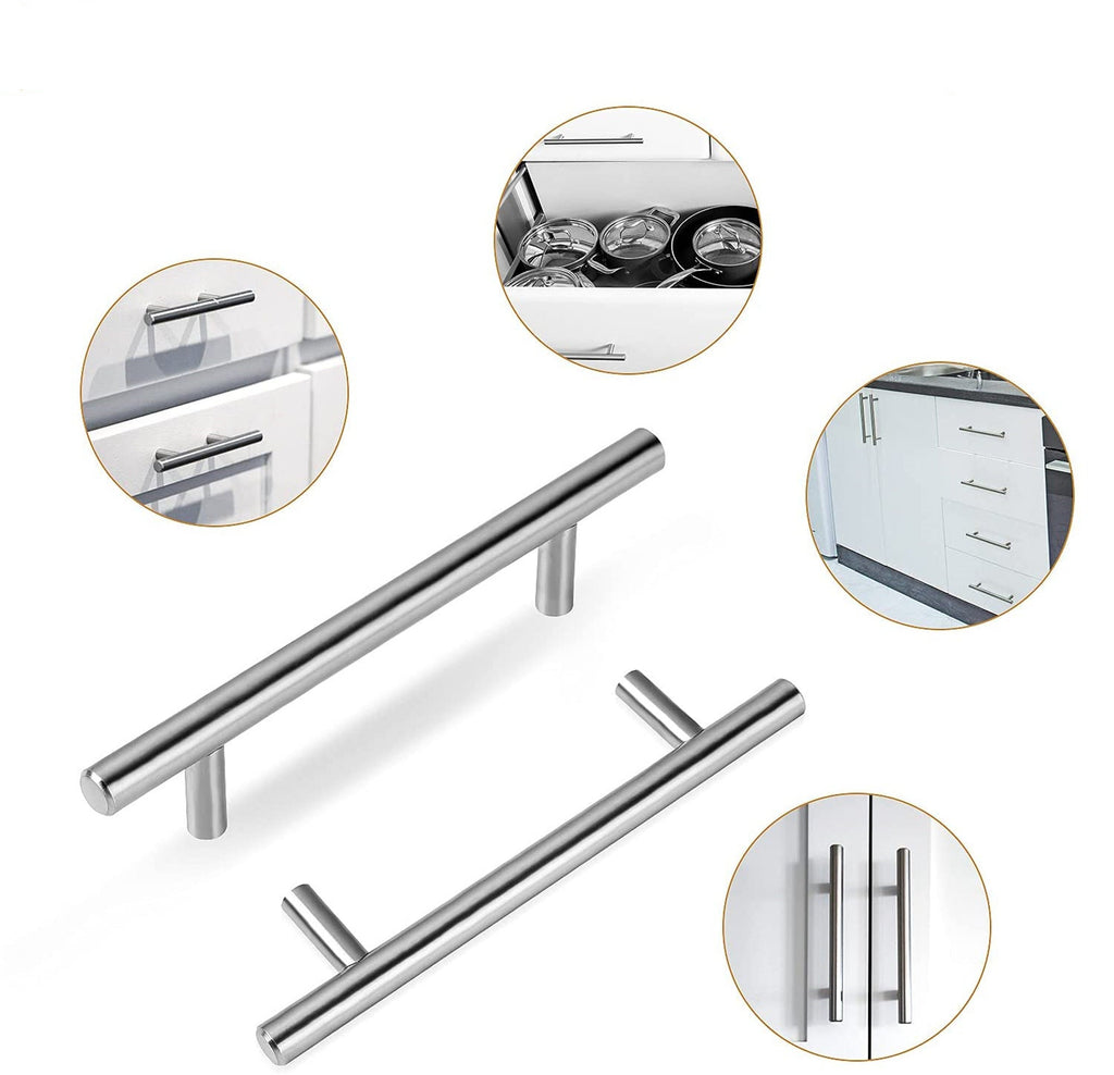 CZC HOME 5 Pack 4.5 Inch Square Drawer Pulls Set, Stainless Steel Cabinet  Handles, 4 Hole Center Cabinet Knobs and Pulls for Kitchen Dresser with 2