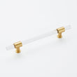 4in Hole Centers Cabinet Pulls, Clear Acrylic Drawer Pulls, Brushed Brass Finish with Zinc Alloy Base(102mm Hole Center)