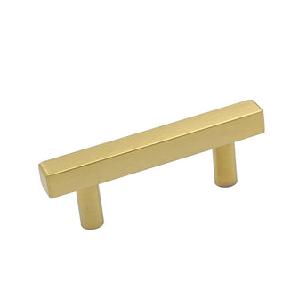 Modern Square Cabinet Pull Handle, 4-inch Length (2.5-inch Hole Center), Brushed Brass Cabinet Pulls for Dresser Drawers